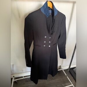 Black Double-Breasted Coat with Blue Collar